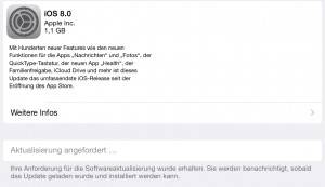 iOS 8 Anforderung zum Download. 