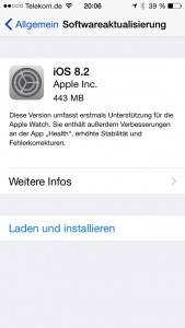 Update iOS 8.2. bereit zu, Laden und Installieren