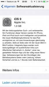 Die neue Version von iOS ist auf einem iPhone 5s laut Download-Anzeige 1GB groß