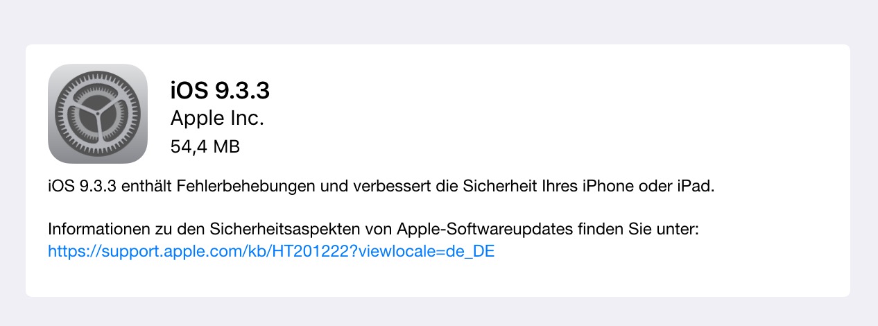 iOS 9.3.3 am Start