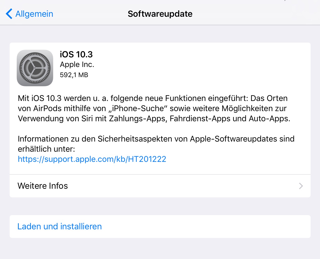 iOS 10.3 bereit zur Installation
