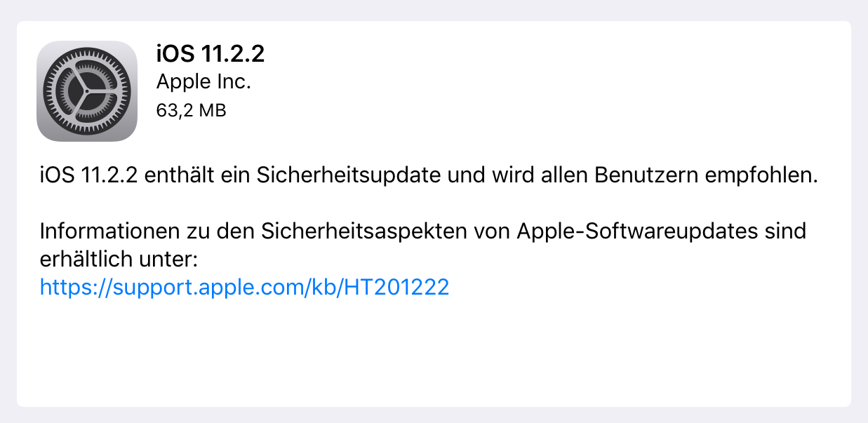 iOS Update 11.2.2 stopft Spectre Chip-Lücke