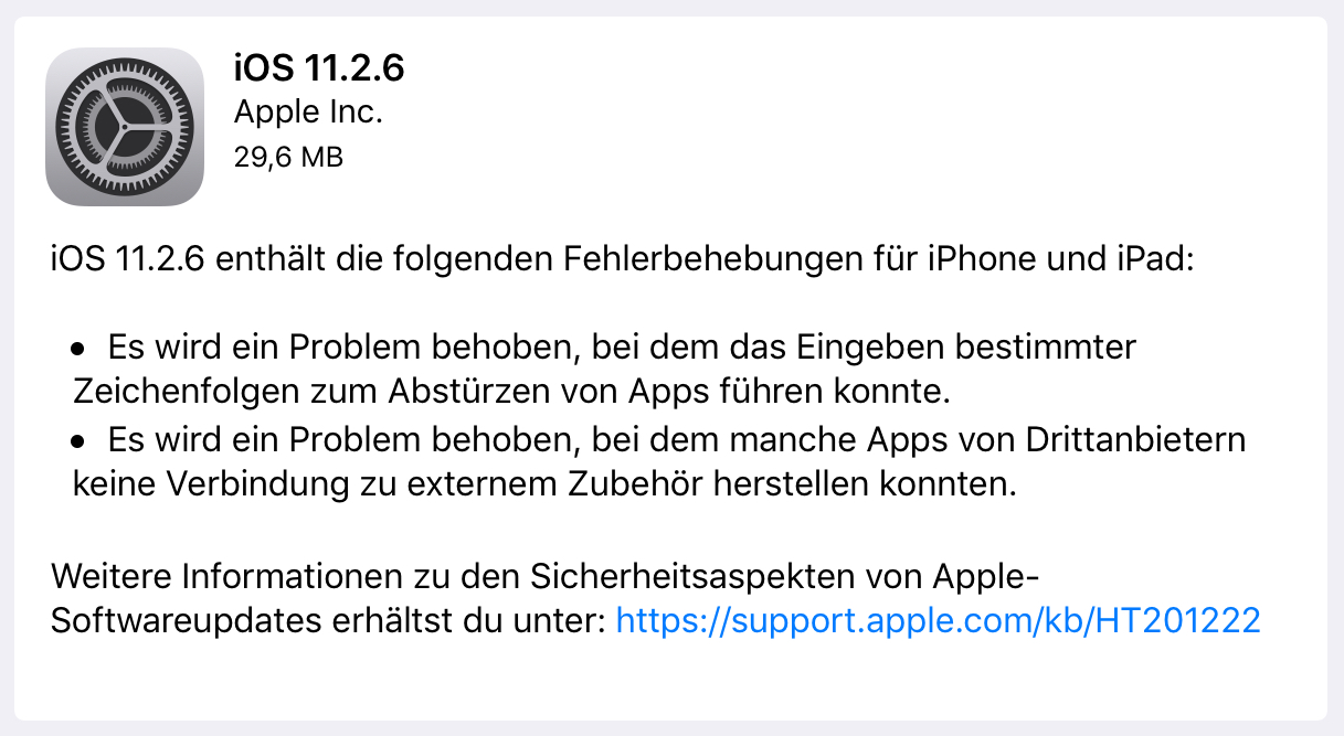 iOS Update 11.2.6 steht bereit
